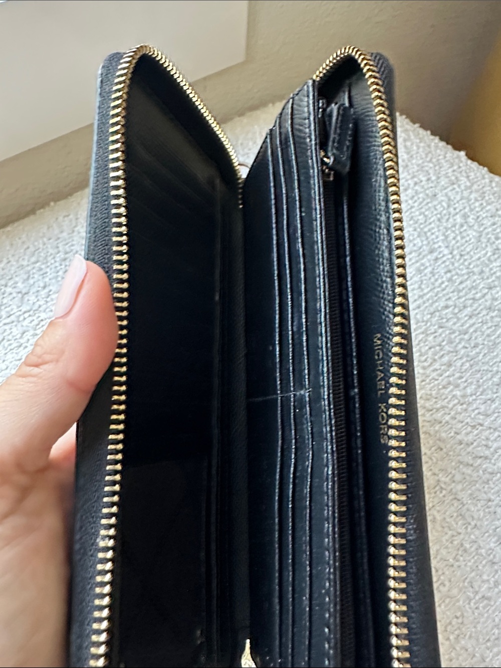 Michael Kors Black Leather Zip-Around Wristlet Wallet with Gold Logo - Picture 2 of 2